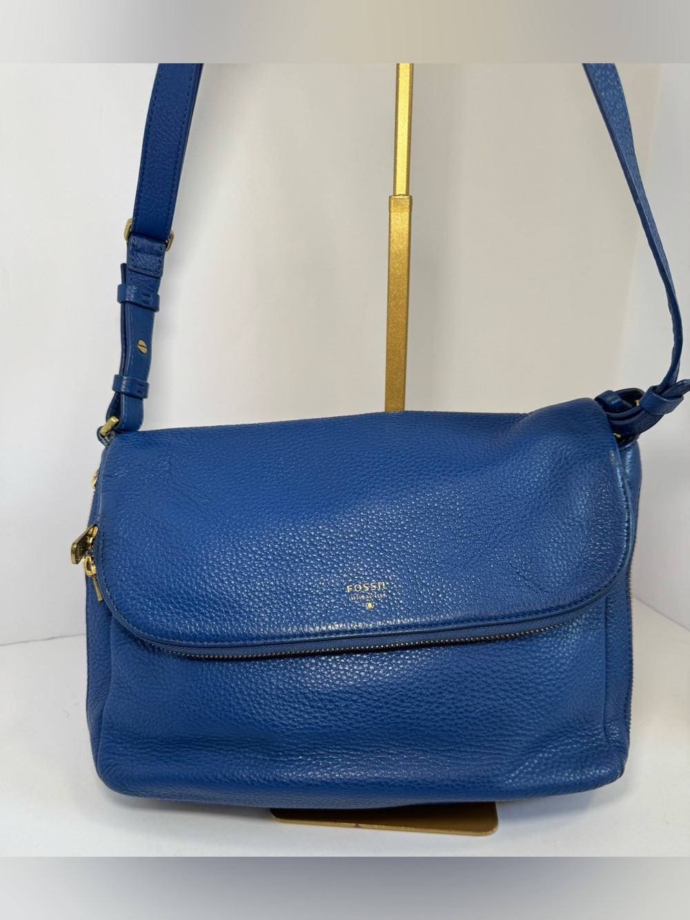 Fossil Preston Royal Blue Pebble Grain Leather Flap Crossbody Bag